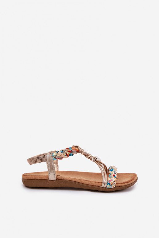 Flache Sandalen für DamenPlecionymi Paskami I Przypinkami Artiker 54C1323 goldene Farbe