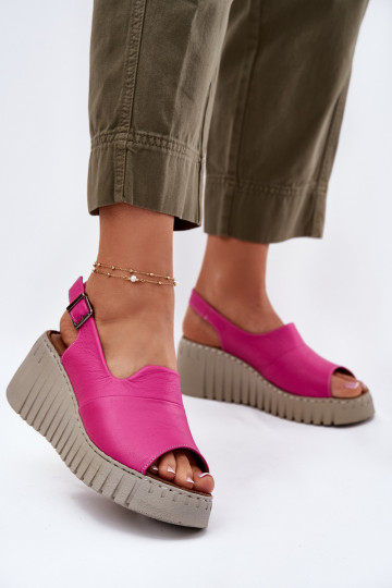 Damen Sandalen mit Elementen aus Naturleder auf Plattform in rosa Artiker 54C0789 2