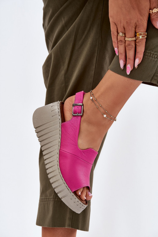 Damen Sandalen mit Elementen aus Naturleder auf Plattform in rosa Artiker 54C0789