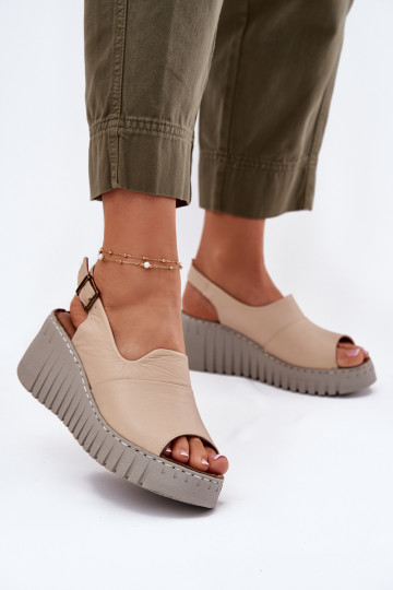 DamensandalenErmöglichtturalnej Skóry mit einer Plattform Artiker 56C0957 Beige 2