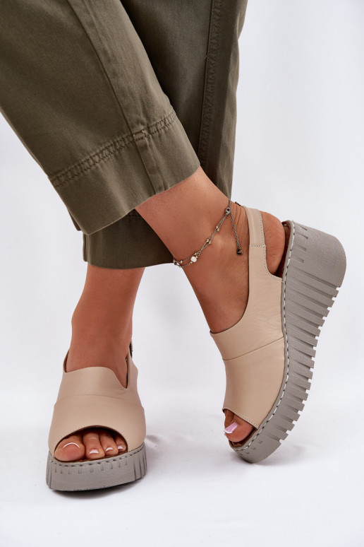 DamensandalenErmöglichtturalnej Skóry mit einer Plattform Artiker 56C0957 Beige