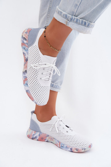 Damen Lederschuhe mit Schnürsenkeln auf Plattform in weiß-blau Artiker 58C0586