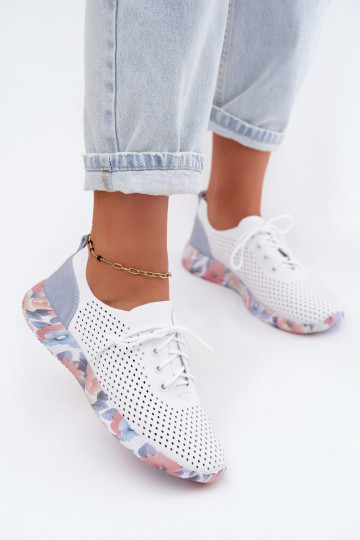 Damen Lederschuhe mit Schnürsenkeln auf Plattform in weiß-blau Artiker 58C0586 2