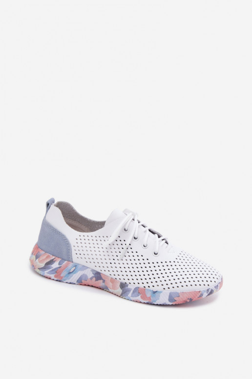 Damen Lederschuhe mit Schnürsenkeln auf Plattform in weiß-blau Artiker 58C0586