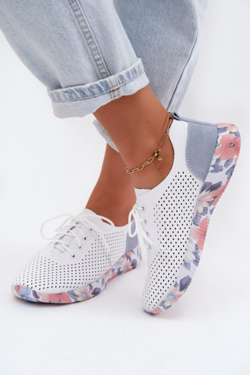 Damen Lederschuhe mit Schnürsenkeln auf Plattform in weiß-blau Artiker 58C0586