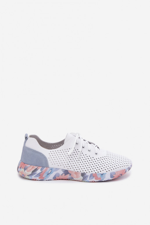 Damen Lederschuhe mit Schnürsenkeln auf Plattform in weiß-blau Artiker 58C0586
