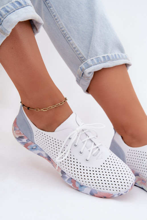 Damen Lederschuhe mit Schnürsenkeln auf Plattform in weiß-blau Artiker 58C0586
