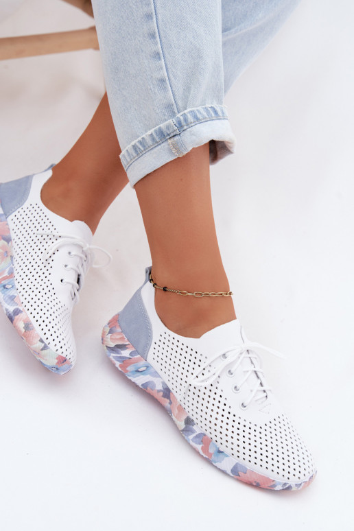 Haut Schuhe Feminin mit Schnürsenkeln mit einer Plattform Artiker 58C0586 INeiß-blaue Farbe