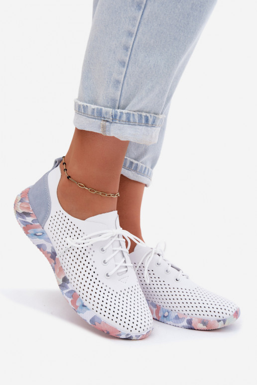 Haut Schuhe Feminin mit Schnürsenkeln mit einer Plattform Artiker 58C0586 INeiß-blaue Farbe