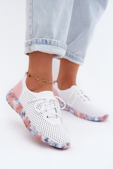 Damen Lederschuhe mit Schnürsenkeln auf Plattform in weiß-rosa Artiker 58C0587