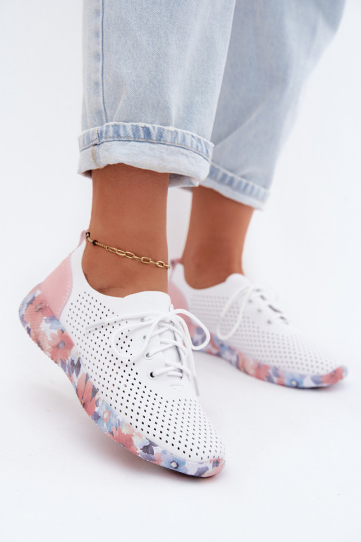 Damen Lederschuhe mit Schnürsenkeln auf Plattform in weiß-rosa Artiker 58C0587