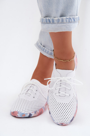 Damen Lederschuhe mit Schnürsenkeln auf Plattform in weiß-rosa Artiker 58C0587 2