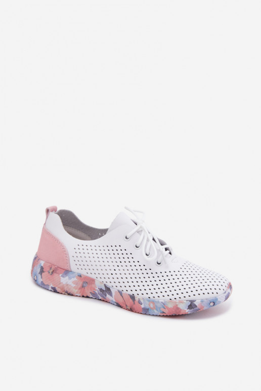 Haut Schuhe Feminin mit Schnürsenkeln mit einer Plattform Artiker 58C0587 INeiß-pinke Farbe