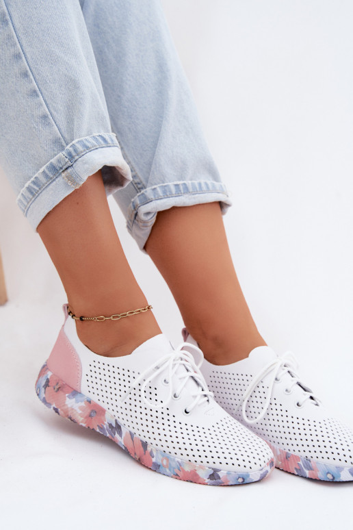 Haut Schuhe Feminin mit Schnürsenkeln mit einer Plattform Artiker 58C0587 INeiß-pinke Farbe