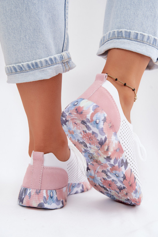 Damen Lederschuhe mit Schnürsenkeln auf Plattform in weiß-rosa Artiker 58C0587