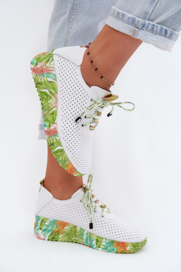 Lederplattformschuhe in weiß-grün Artiker 58C0600
