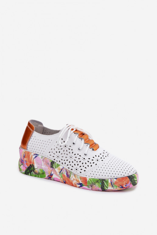 Haut mit durchbrochenen Elementen Schuhe Feminin mit einer Plattform mit Schriften Artiker 56C1802 INeiß-orange Farbe