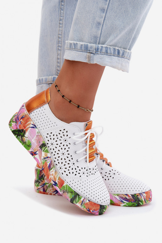 Weiß-orange Damen Schuhe mit Ausschnitt-Elementen und Plattform Artiker 56C1802