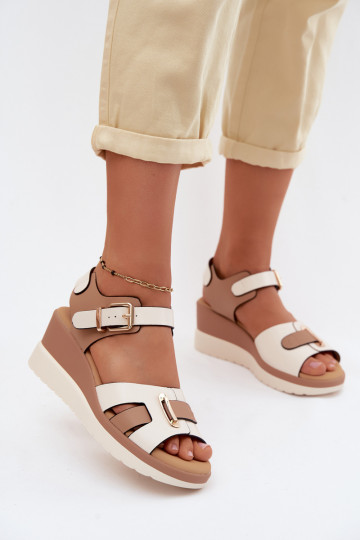 Damensandalen Feminin mit einer Plattform mit Streifen Artiker 58C0314 Beige 2