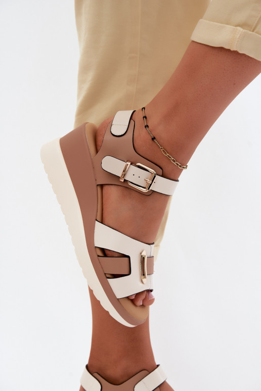 Damensandalen Feminin mit einer Plattform mit Streifen Artiker 58C0314 Beige