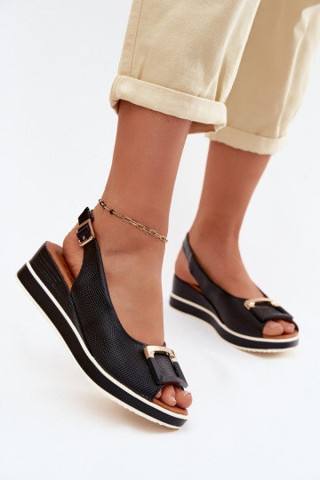Schwarze Damen Sandalen mit Plattform und Schnallen Artiker 58C0086