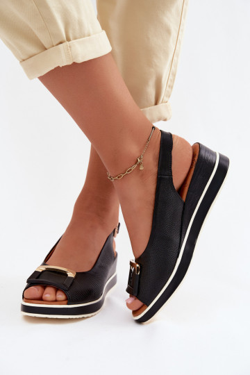Damensandalen Feminin mit einer Plattform mit Schnallen Artiker 58C0086 schZuarze Farbe 2