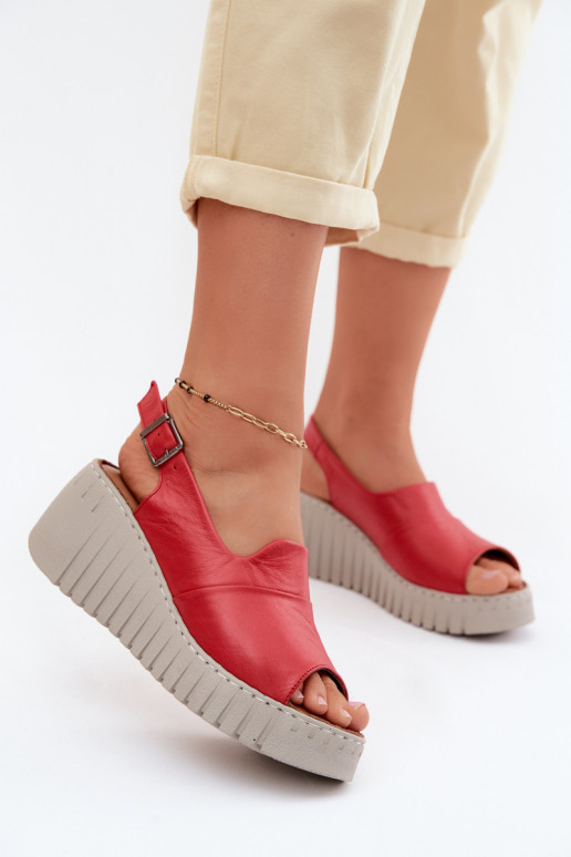 Rote Damen Sandalen aus natürlichem Leder mit Plattform Artiker 58C3373
