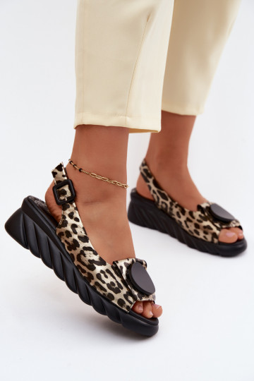 Haut Plateausandalen mit Leopardenfellmuster Artiker 58C059 goldene Farbe 2
