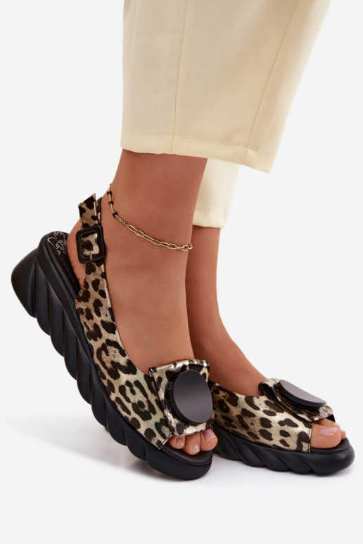 Haut Plateausandalen mit Leopardenfellmuster Artiker 58C059 goldene Farbe