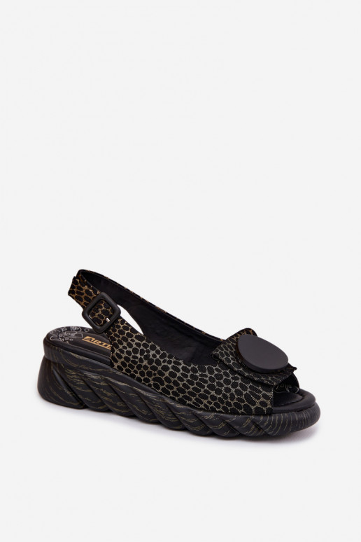 Leder-Plateausandalen mit Ornamenten Artiker 58C0296 schwarz und gold