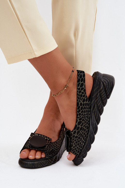 Leder-Plateausandalen mit Ornamenten Artiker 58C0296 schwarz und gold