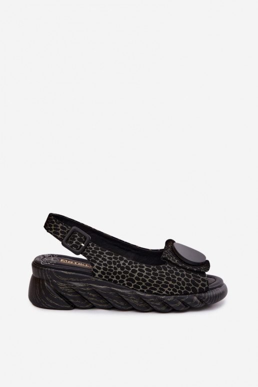 Leder-Plateausandalen mit Ornamenten Artiker 58C0296 schwarz und gold