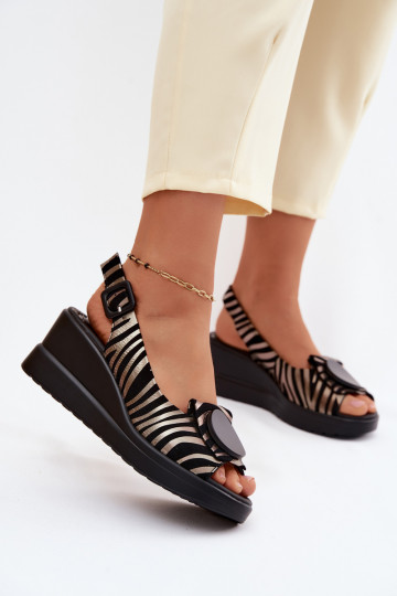 Leder-Plateausandalen mit Ornamenten Artiker 58C0295 schwarz und gold