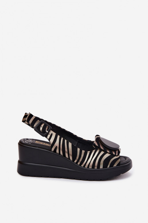 Leder-Plateausandalen mit Ornamenten Artiker 58C0295 schwarz und gold
