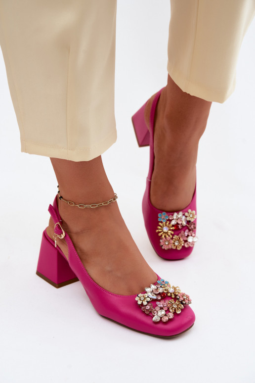 Haut Schuhe mit Absätzen mit Kristallverzierung i mit floralen Motiven Artiker 58C0662 pinke Farbe