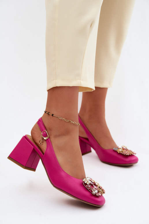 Haut Schuhe mit Absätzen mit Kristallverzierung i mit floralen Motiven Artiker 58C0662 pinke Farbe