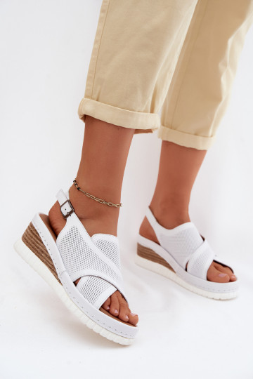 Plattformsandalen aus natürlichem Leder Artiker 58C3145 weiß 2