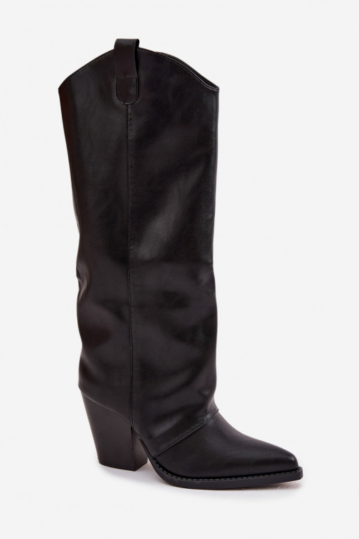 Schwarze lange Cowboy-Stiefel mit Absätzen aus Kunstleder Tai turivine