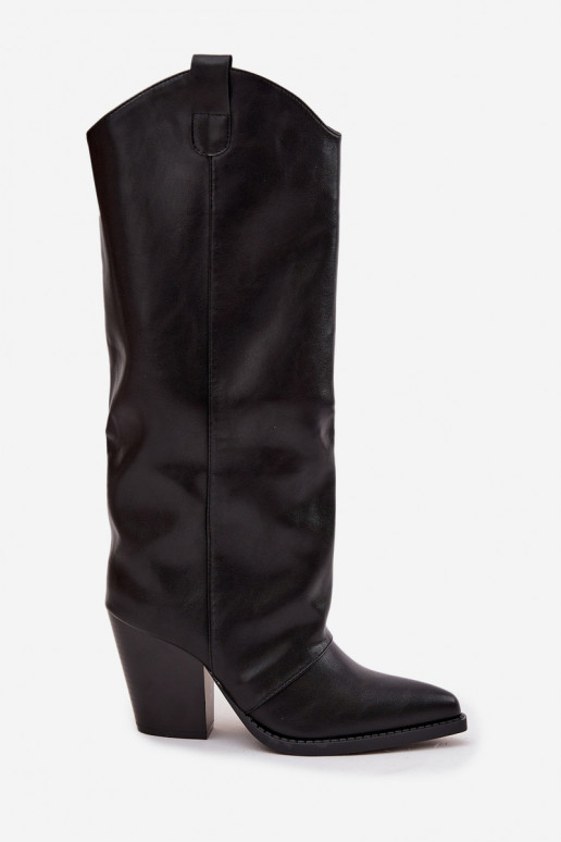 sich Zuarm laufen Stiefel CoZuboy-Stil mit Absätzen aus Öko-Leder schZuarze Farbe Es mussvine