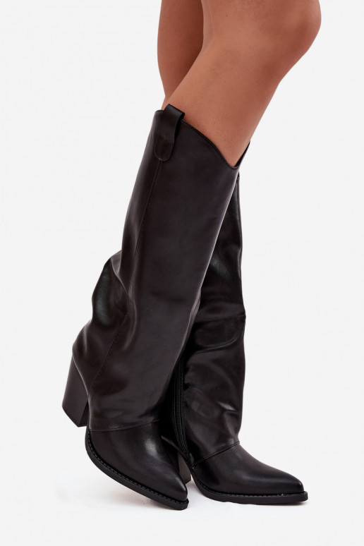 Schwarze lange Cowboy-Stiefel mit Absätzen aus Kunstleder Tai turivine