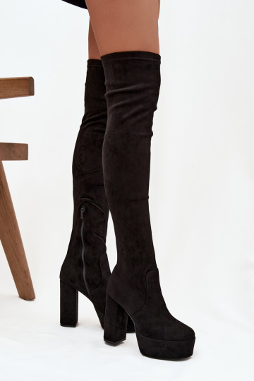 Schwarze lange Stiefel aus Kunstveloursleder mit Absätzen Amareen 2