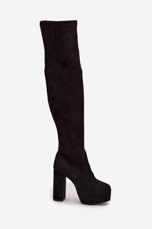 Schwarze lange Stiefel aus Kunstveloursleder mit Absätzen Amareen
