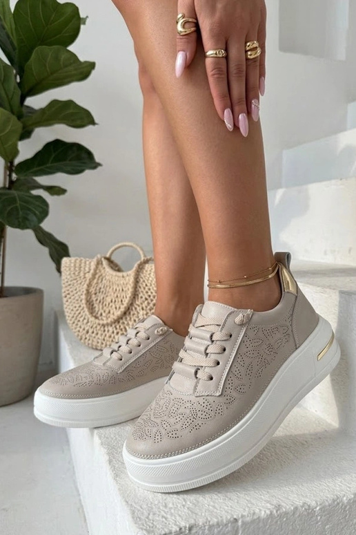 Beige Sneakers aus natürlichem Leder Cambell
