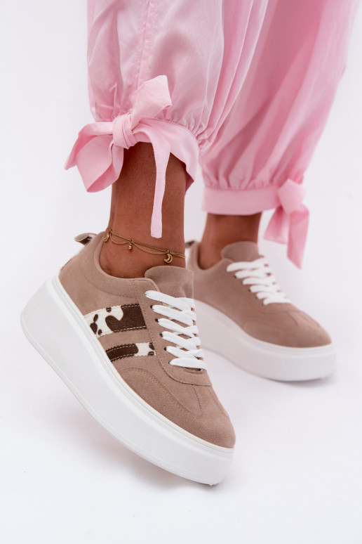 Sneaker mit Plattform aus sandfarbenem Kunstveloursleder Averin