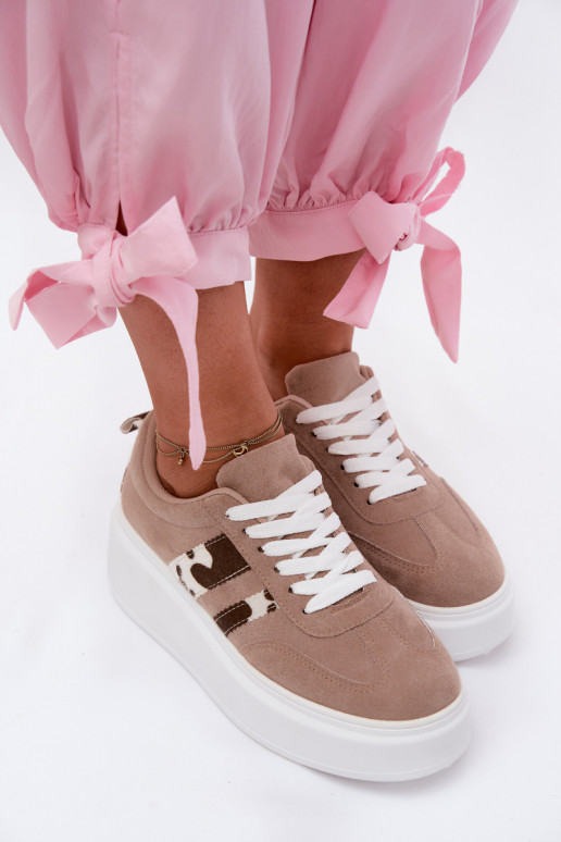 Sneaker mit Plattform aus sandfarbenem Kunstveloursleder Averin