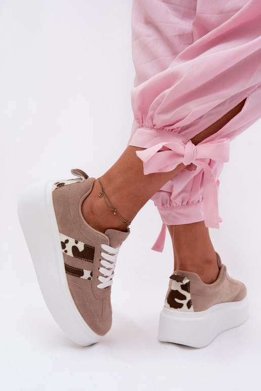 Sneaker mit Plattform aus sandfarbenem Kunstveloursleder Averin