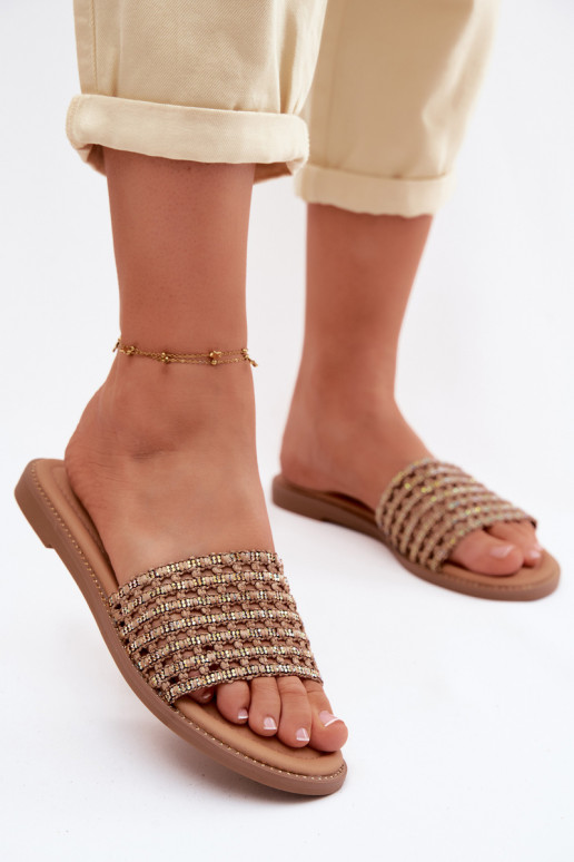 Braune Slipper mit glänzenden Details Fendi