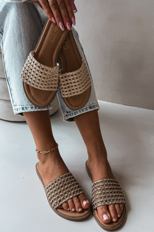 Braune Slipper mit glänzenden Details Fendi