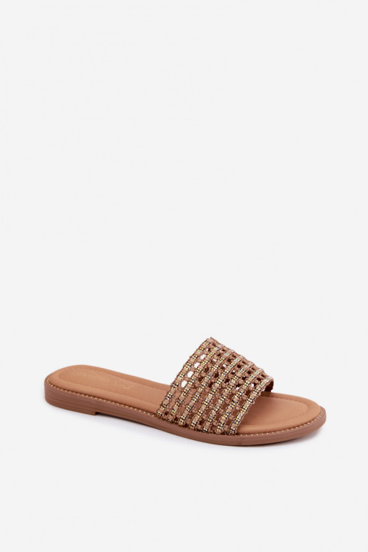 Braune Slipper mit glänzenden Details Fendi