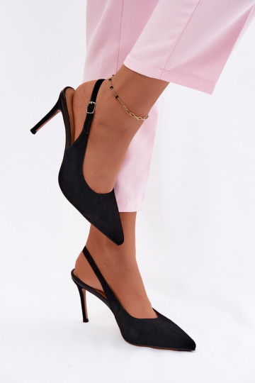 Damen-Sandalen mit dünnen Absätzen aus schwarzem Kunstveloursleder Kandy